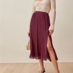 Reformation Burgundy Button-Detail Midi Skirt